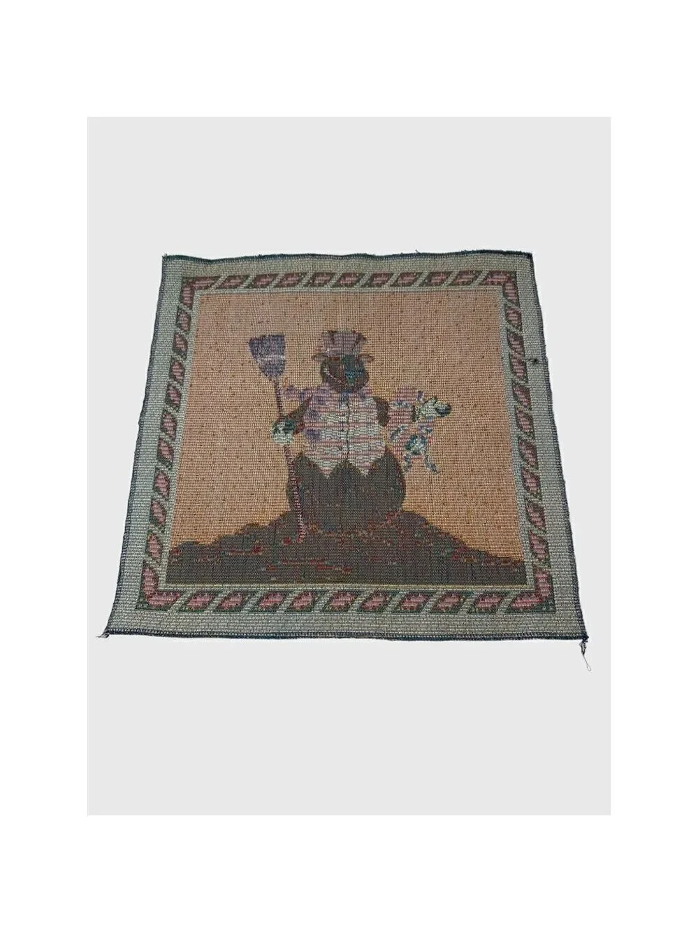 Vintage Snowman Tapestry Pillow Panel 18in Holiday Christmas Decor Winter Blue